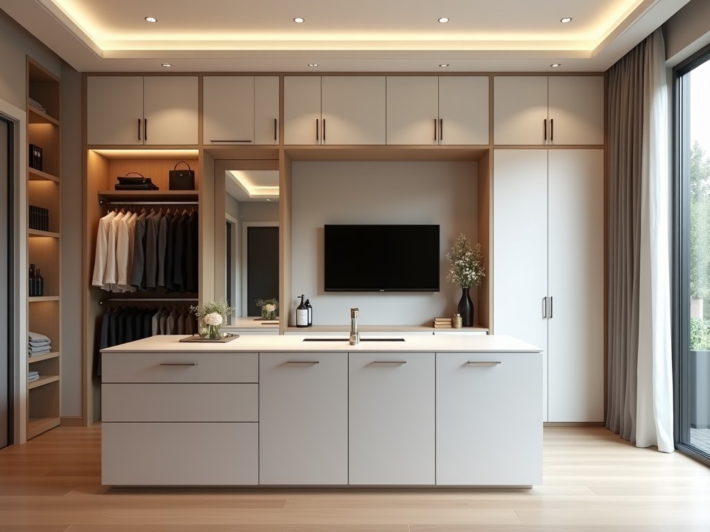 Custom Closet With Island And Vanity
