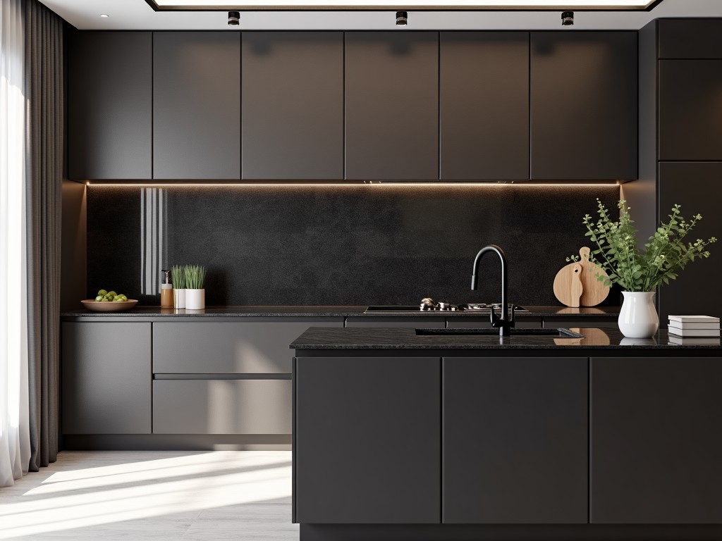 Custom Factory Black Quartz Kitchen Countertops
